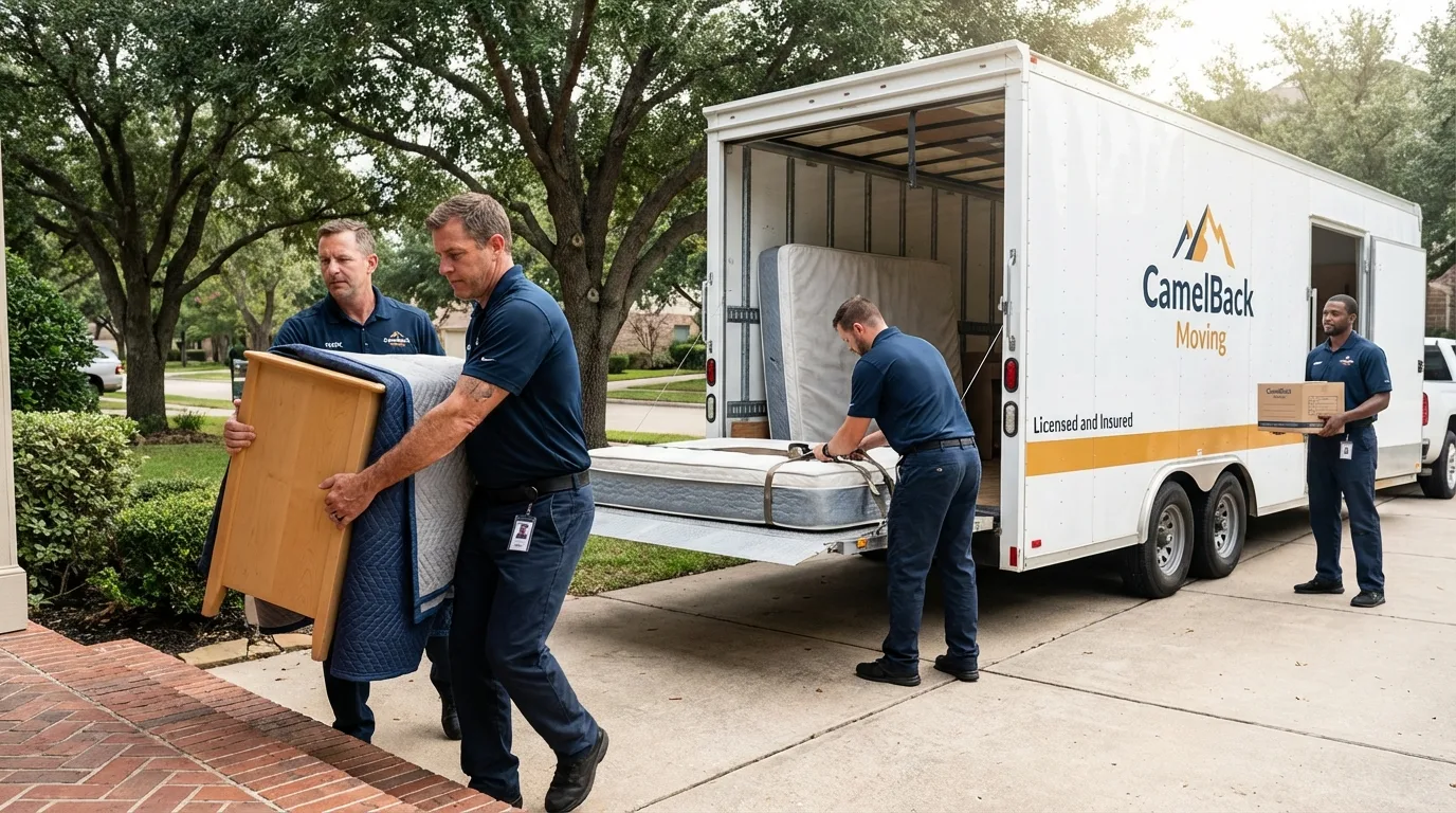 Crew loading residential truck for cross-state move from Sunnyvale, CA