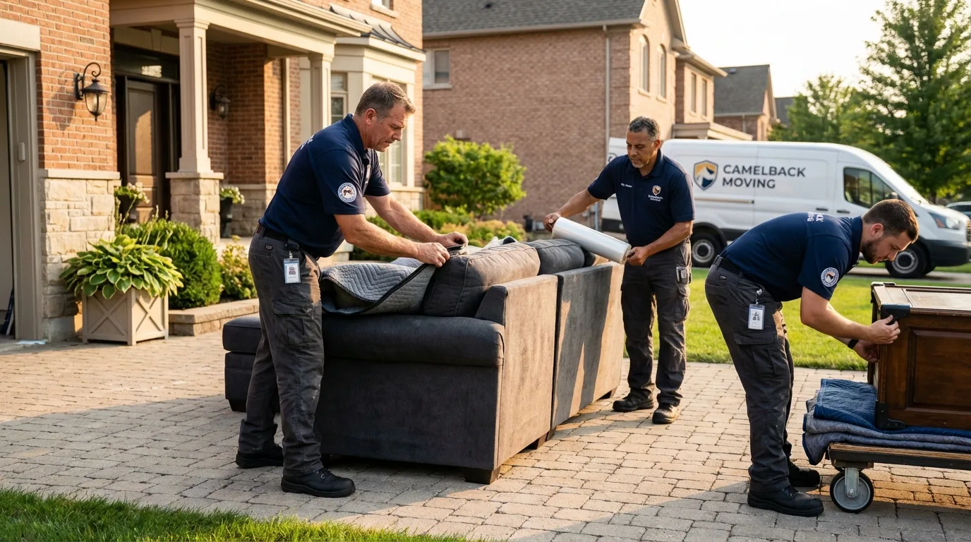 Large estate moving crew wrapping furniture in Sunnyvale, CA